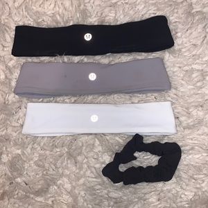 pack of 3 lululemon headbands and a scrunchy